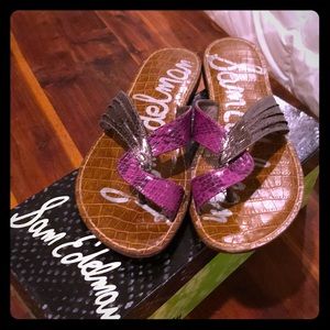 Sam Edelman Brown Footbed Sandals with Purple and Silver Straps